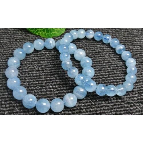 Aquamarine blue round AA 10/12mm bracelet 7.5inch FPPJ wholesale beads nature