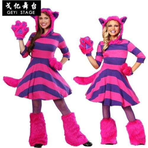 Alice In Wonderland Costume Cheshire Cat Cosplay Dress For Adult Kids Halloween costume Fancy Party Suit Parent-child Clothes