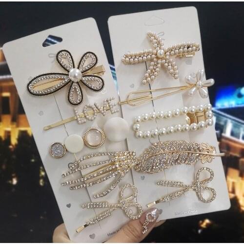 Shiny Crystal Pearl Hair Clips Set Sweet Butterfly Hairgrips For Women Girls Korean Flower Starfish Hairpin For Hair Accessories