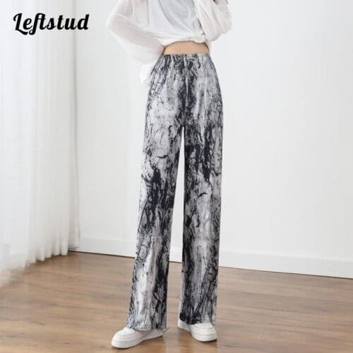 Tie-dyed chiffon wide-leg pants women 2021 summer new style Korean fashion high waist ink painting thin casual mopping pants