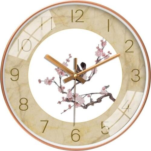 New 12 Inch Chinese Style Silent Clock peach blossom Wall Clock Modern Design Living Room Clock Retro Wall Charts