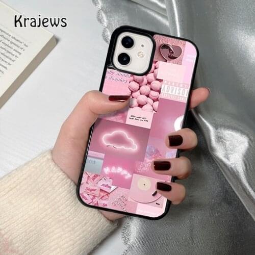 Krajews pink collage coque Phone Case for iPhone 12 mini 5 6S 7 8 PLUS X XS XR 11 PRO MAX SE 2020 Back Cover Funda Shell