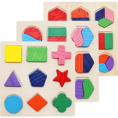 Wooden Geometric Shapes Montessori Puzzle Sorting Math Bricks Preschool Learning Educational Game Baby Toddler Toys for Children