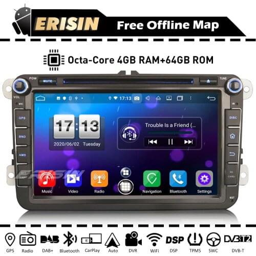 Erisin ES8715V CarPlay 8-Core Android Auto 10 Car DVD Player WiFi BT OBD2 FM DAB DSP for VW Golf 5/6 Passat Touran Jetta Touran