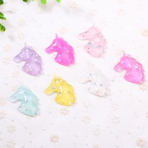 40*42mm 20pcs Unicorn charms Gradient color Flatback Resin Cabochons for headwear accessories and phone deco