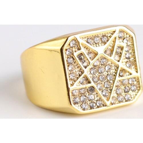 Hip hop accessories gold geometric stripes zircon ring cool party jewelry charm mens ring