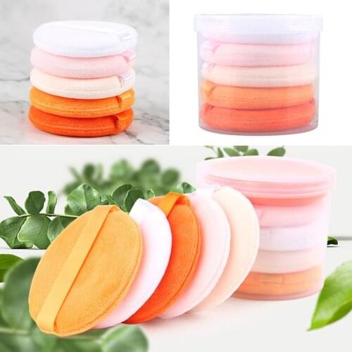 Reusable Cotton Velour Satin Makeup Cosmetics Facial Body Powder Air Cushion Puffs with Ribbon Round Blending Sponge Pads 2.4