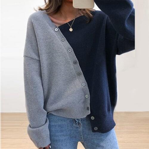 Fashion Long Sleeve Irregular Sweaters Top New Autumn Winter Women Tops Pullover Casual Harajuku Contrast Button Knitted Sweater