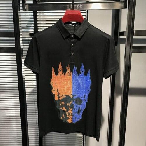 Summer Hot Drill Lapel Top Mens Polo Shirt Trend Anti-Pilling New Arrival Skull Craft Short Sleeved Asian Size M-5XL