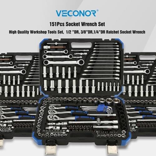 VECONOR Car Repair Tools Set 151Pcs Workshop Tools Kit of Screwdriver and Sockets for Garage Ratchet Wrench with Blow Case