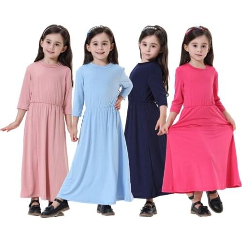 2018 New Girls Dress Baby Dresses linen Long Sleeve Muslim Summer solid Princess Party long Dress for little Girls Clothes