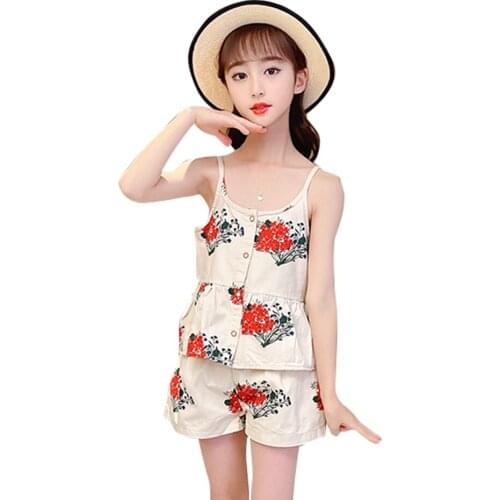 Clothes For Girls Floral Vest + Short Girls Clothing Summer Girls Sets Clothing Casual Style Childrens Clothes Girl
