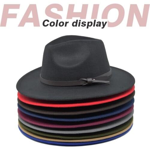 Autumn Winter Felt Hat Jazz Cap Fedoras Big Brim Hats British Style Vintage Church Hats Flat Brim