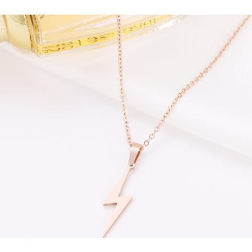 Stainless Steel Necklace Hot Lightning Necklaces For Women Protection Pendants Girlfriend Gifts Rose Gold Jewelry
