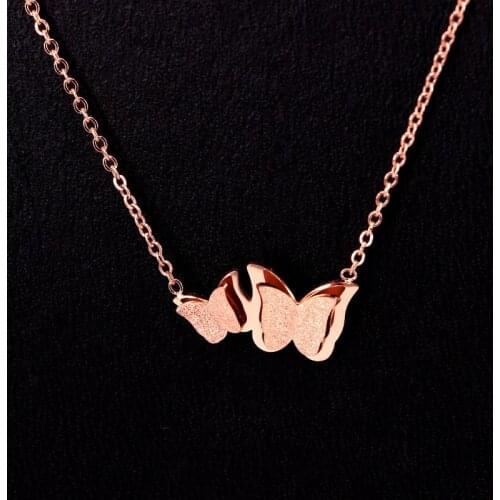 Stainless Steel Double Butterfly Pendants Necklace Romantic Insect Elegant Necklaces Women Wedding Jewelry Xmas Gift