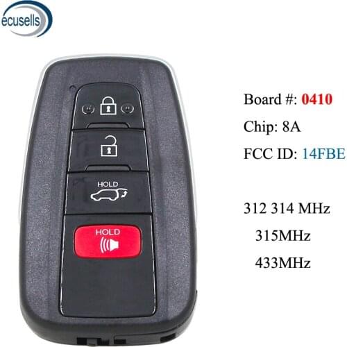 Board 0410 4Button SUV ASK312/314.3/433MHz Smart Remote Key 8A Chip FCC ID:14FBE Suit for Avalon C-HR RAV4 Prius 2018-2019