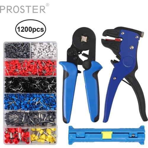 Proster For 6-4 Ferrule Crimper Plier Tool Kit Wire Stripper 1200 Terminal Wire Connectors