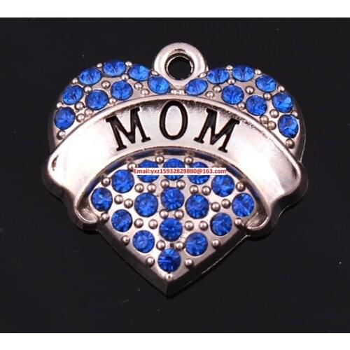Drop Shipping New Arrival Hot Selling 25 pcs a lot rhodium plated MOM with red/pink/blue/white crystal heart pendant