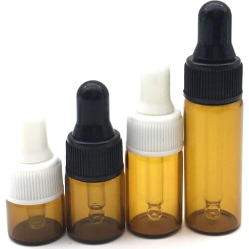 20pcs Empty 1ml 2ml 3ml 5ml Dropper Glass Bottle Portable Aromatherapy Essential Oil Clear Mini Bottle Amber Vial