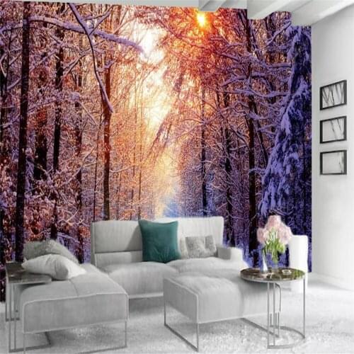 Romantic 3d Landscape Wallcovering Wallpaper Beautiful Sunny Forest Snow Scenery Interior Home Decor Painting Mural Wallpapers