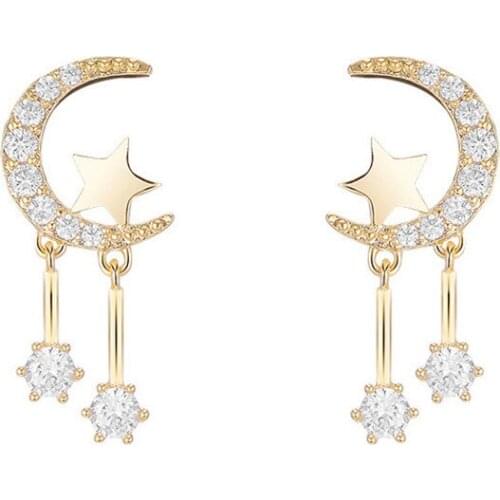 Tiny Trendy Cubic Zirconia Moon Star Rose Gold Stud Earrings Silver Plating Earrings For Women Korean Jewelry 2020