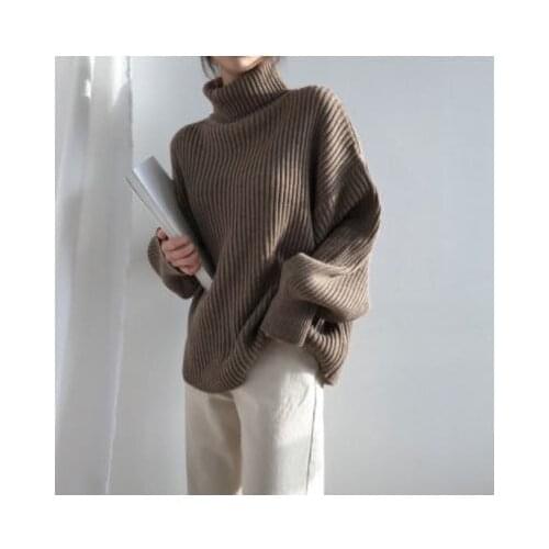 Chic solid color high neck pullover womens sweater autumn and winter lazy casual long-sleeved womens sweater top
