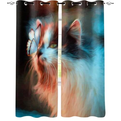 Animal Cat Butterfly Abstract Art Print Curtains for Living Room Drapes Cortinas for Kids Boy Girl Bedroom Window Treatments