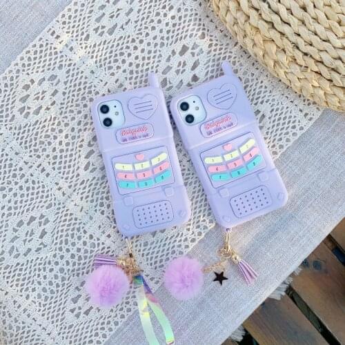 3D Cute Cartoon Purple Phone Case for iPhone 12mini 12pro 11pro X XR XS Max 7 8 Plus Soft Silicone Protective Cover with Pendant