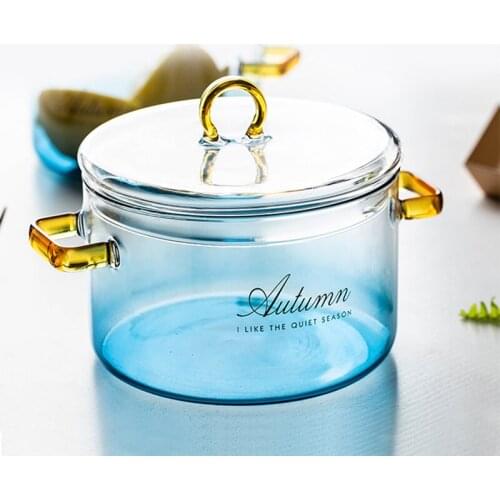 Nordic ins Glass Salad Bowl Gradual Change with Cover Noodles Bowl Fruits Vegetables Bowl Household Heat-resistant Glass Bowl