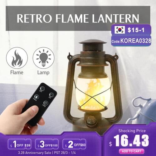 Remote Control Vintage Camping Lantern LED Candle Flame Tent Light Battery Power Outdoor Hanging Kerosene Lamp Decor Table Lamp