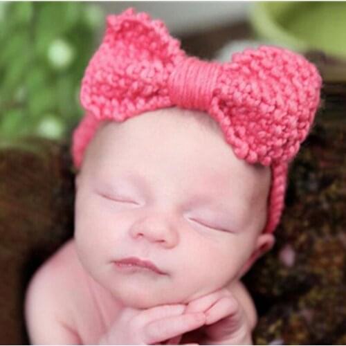 Newborn Crochet Bow Headband Winter Crochet Warm Turban Kids Headwrap Wool Kinnted Headband for Kids Girls Boys Photo Props