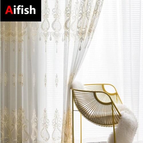 American Embroidered Window Screen Light Luxury Wild Screen Curtain Bedroom Balcony Window Screen Custom White Gauze Tulle ZH205