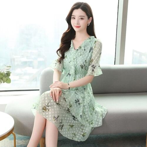 2021 Elegant Fashion Print Chiffon Sexy Mini Dress Summer 3XL Plus Size Vintage Sweet Runway Dress Women Bodycon Party Vestidos