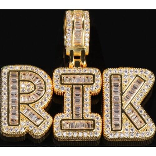 1 Diy Custom Cubic Zircon Small Baguette Initial Letters Pendant Necklace Words Jewelry Customized Products for Men Women