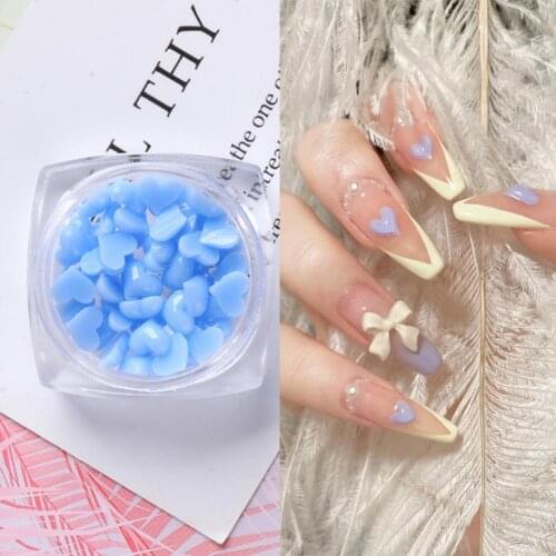 40Pcs/Box Nail Heart Ornament Flat Back 3D Effect Mini White Pink Heart Nail Art Decorations Charms for Manicure