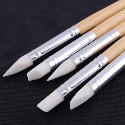 5Pcs/Set Trace Fingerprint Pen Pottery Tools Durable Multi-purpose for Ceramic Carving Rubber Brush Soft Head Nature Color