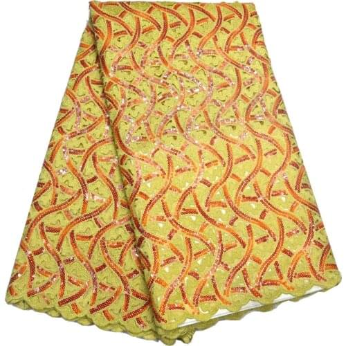 5yards/pc) wonderful sequins embroidered African handcut organza lace fabric in yellow high quality for party dress OP63