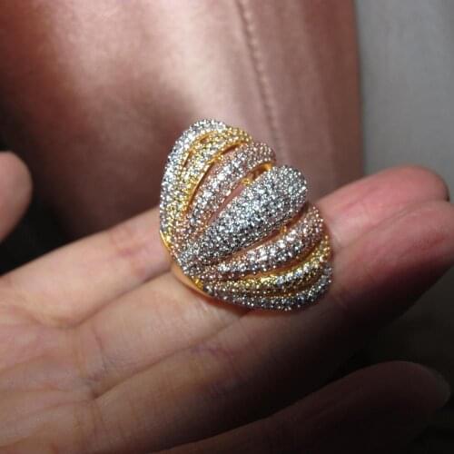 Promotion hot sale Women classic fashion cubic zircon geometric multi color ring designer copper party jewelry