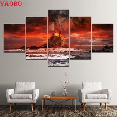 Diamond Painting Natural landscape volcanic eruptions 5 Pieces Diamond Embroidery full square round Cross Stitch diamond Mosaic