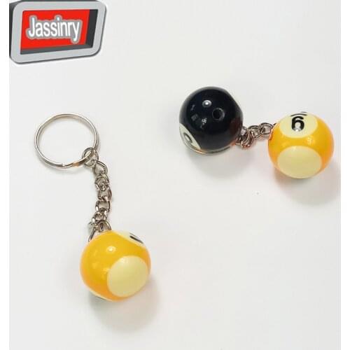 Free shipping 2pcs 25mm Pool Billiard Ball Keychains Gifts High Quality Black 8 ball design Keychains Billiards accessories