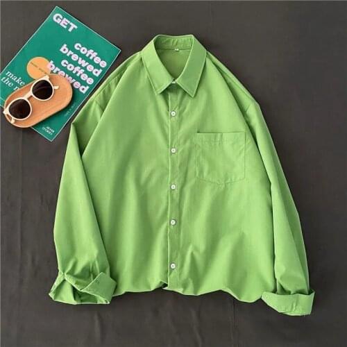 Women Blouses Turn-down Collar Shirts Candy Colors All-match Bf Long-sleeve Loose Outwear Harajuku Female Autumn New 2021