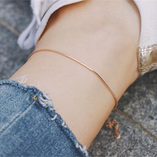 JIETHLING 25cm Rose Gold Color Stainless Steel Snake Chain Ankle Bracelet For Women Beach Jewelry Accessories Bracelet Cheville