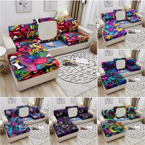 Colored Printed Sofa Protector Graffiti Pattern Sofa Seat Cushion Covers For Living Room Sectional Sofa Slipcover Couch Cover