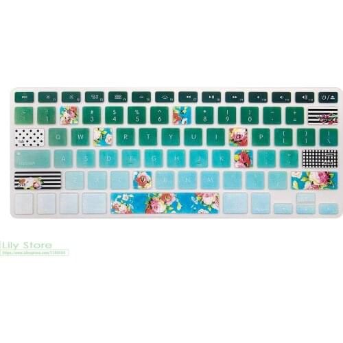 Artistic Rose Flowers in Green Keyboard Cover Silicone Skin for MacBook Air 13.3 for MacBook Pro 13 15 with or w/out Retina