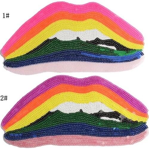 2 PCS New Arrival Colorful Lips Patches Lace Applique Embroidered Patch for Clothes Big Motif Mouth Patch DIY Sewing Accessories