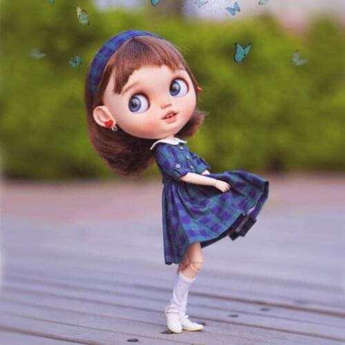 Retro Slim Plaid Skirt Set For Blythe BJD Carol OB24