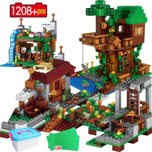 1208PCS Building Blocks City Village Warhorse City Tree House Waterfall Bricks Educational Kids Toys for children