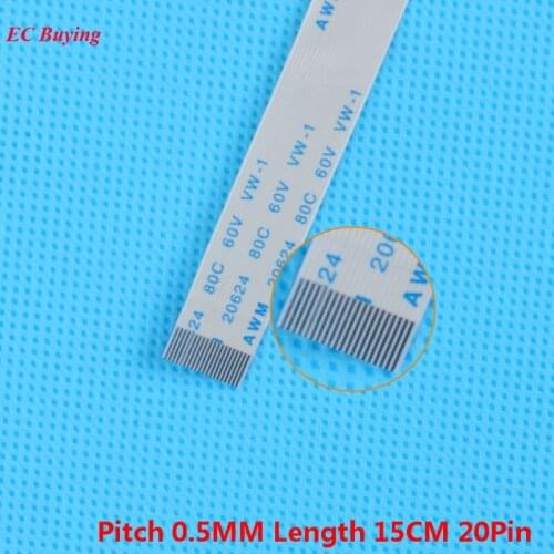 5Pcs FFC 150mm Length 20 Pin Ribbon Cable 20Pin Flat Cable Forward Direction 0.5mm Pitch 15cm Length Same 20Pins For TTL