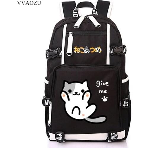 Anime Cute Neko Atsume Cat Backyard Multifunctional Backpack Cartoon Bookbag Travel Shoulder Bag Schoolbag Rucksack for Teenage