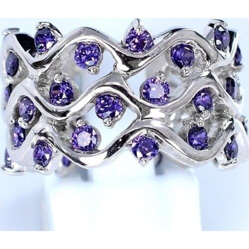 Fashion Purple CZ Stone Ring Hollow Wave Shape Vine Design Big Rings For Women Engagement Jewelry Party Gift L5K773